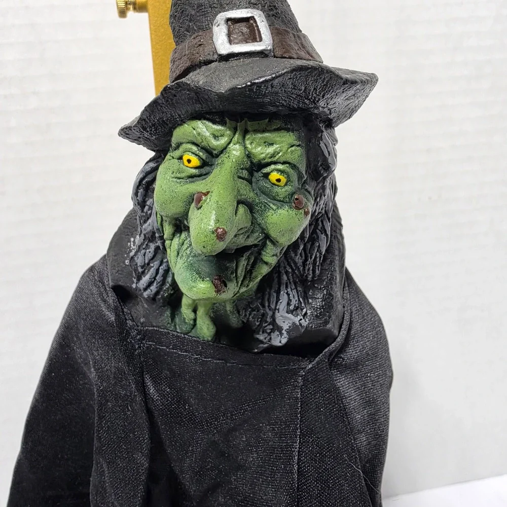 Hanging Green Wicked Witch Halloween Decoration Black Cloak 14 Inch Spooky Decor
